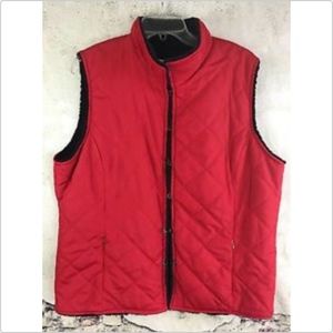 Nygard Quilted Vest Faux Fur Lining Red Black